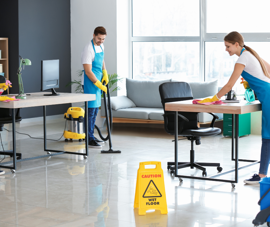 Commercial cleaners cleaning work space